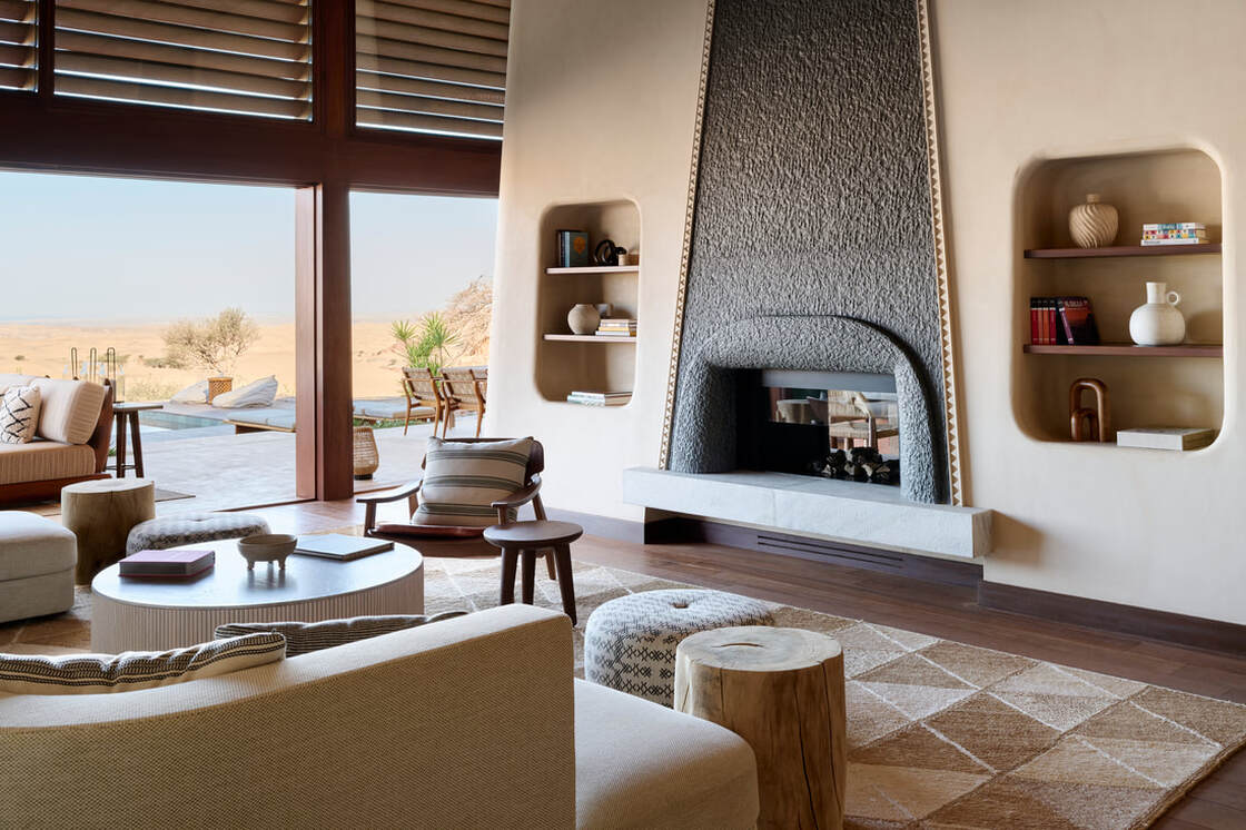 A living room finished in hand-applied microcement